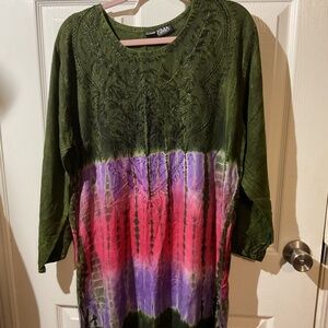 NWOT Handmade Embroidered Tie Dye Tunic Dress